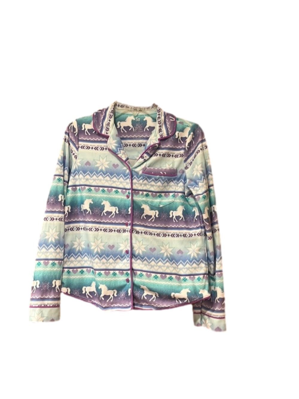 Unicorn Flannel Pajama Button Down Top